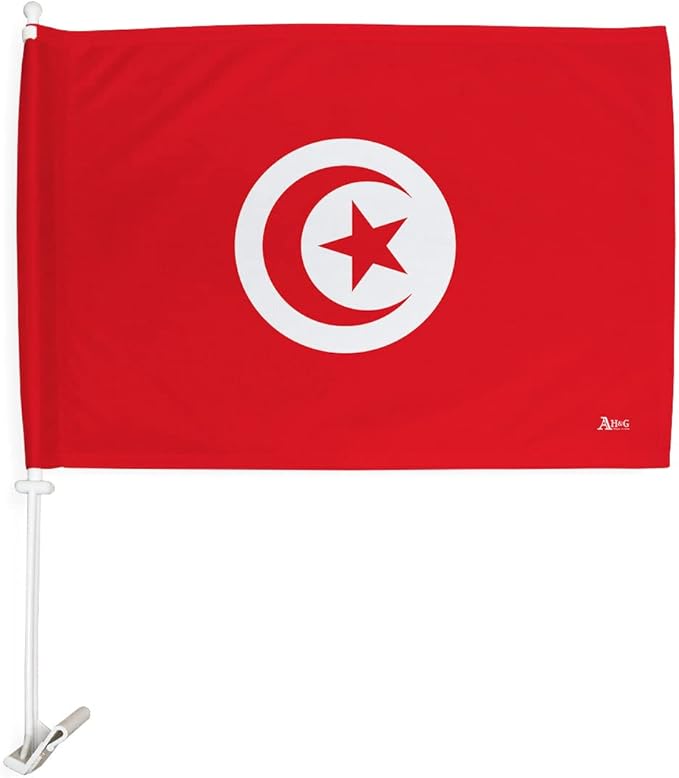 World Cup 2022 Tunisian Car Flag Bandera para Carros De Tunisia Auto Decorations Small Banner for Window Clip Pole Accessories FIFA Sports Fans Outdoor Flags Game Football Soccer Gifts Made in USA