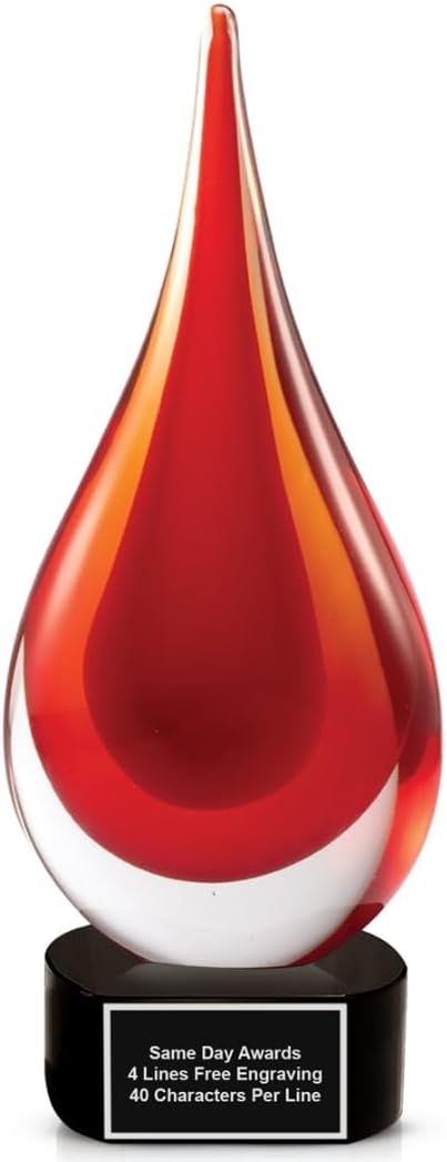 Hand-Blown Art Glass Award – Custom Engraved Elegant Award for Corporate, Sports Retirement Volunteer Recognition Leadership Personal Milestones Employee Gifts