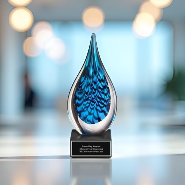 Hand-Blown Art Glass Award – Custom Engraved Elegant Award for Corporate, Sports Retirement Volunteer Recognition Leadership Personal Milestones Employee Gifts