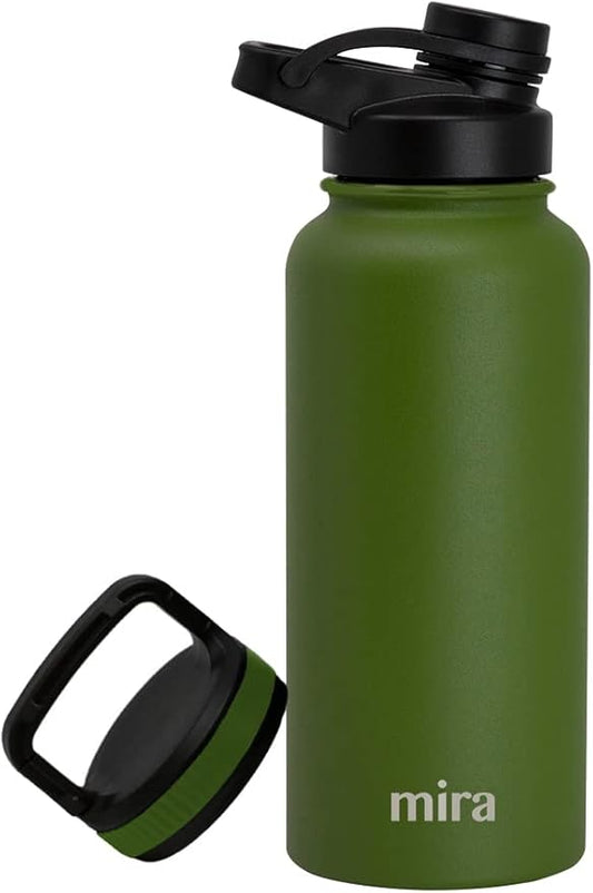 MIRA 32 oz Insulated Sports Bottle - Stainless Steel Temperature Control Thermo - Easy-Drink Spout (24Hr Cold/12Hr Hot) - Olive Green