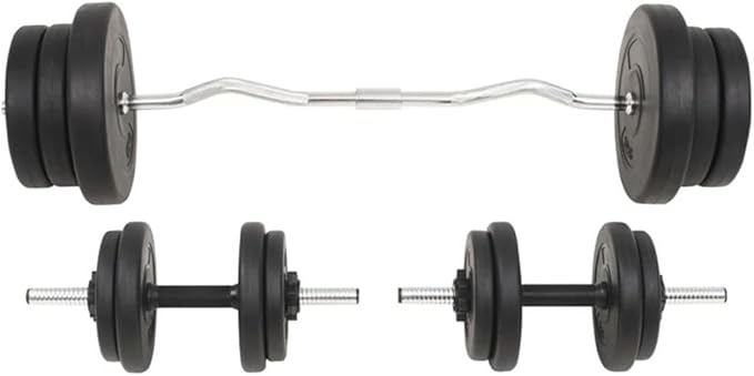 Pemberly Row Versatile 132.3lbs Barbell and Dumbbell Set in Black