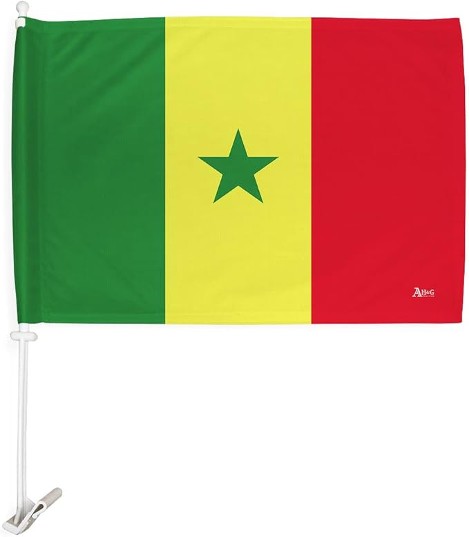 World Cup 2022 Senegalese Car Flag Bandera para Carros De Senegal Auto Decorations Small Banner for Window Clip Pole Accessories FIFA Sports Fans Outdoor Flags Game Football Soccer Gifts Made in USA