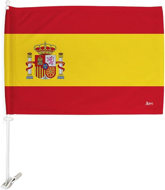 World Cup 2022 Spanish Car Flag Bandera Para Carros De Spain Auto Decorations Small Banner For Window Clip Pole Accessories FIFA Sports Fans Outdoor Flags Trophy Game Football Soccer Gifts Made In USA