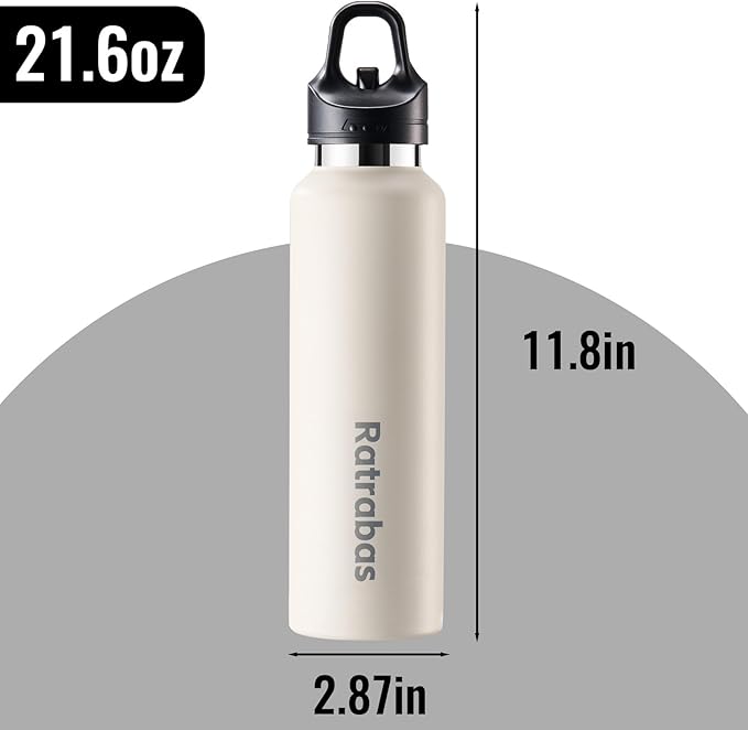 Insulated Water Bottle 21 OZ, Insulated Tumbler with One-Touch Open, Travel Water Bottle with Leak-Proof Design, Sports Water Bottle for Women & Men (White)
