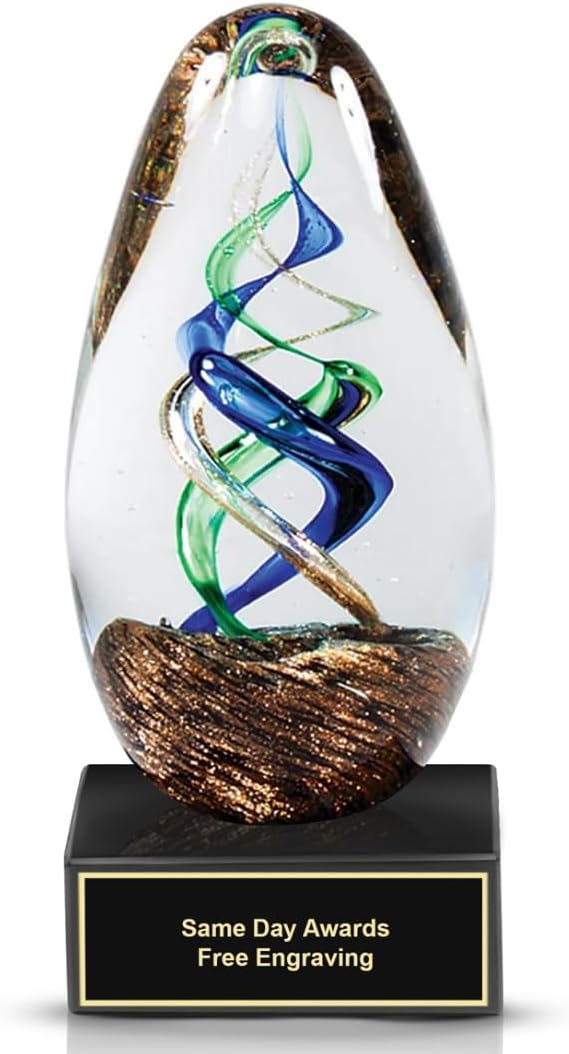 Hand-Blown Art Glass Award – Custom Engraved Elegant Award for Corporate, Sports Retirement Volunteer Recognition Leadership Personal Milestones Employee Gifts