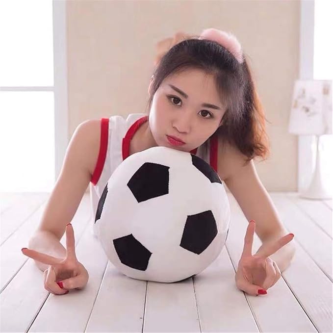 Fluffy Stuffed Toy Soccer Ball Plush Pillow Soft Durable Stuff Soccerball Gift for Kids Boy Baby (Black -White,7.8inch/20cm)