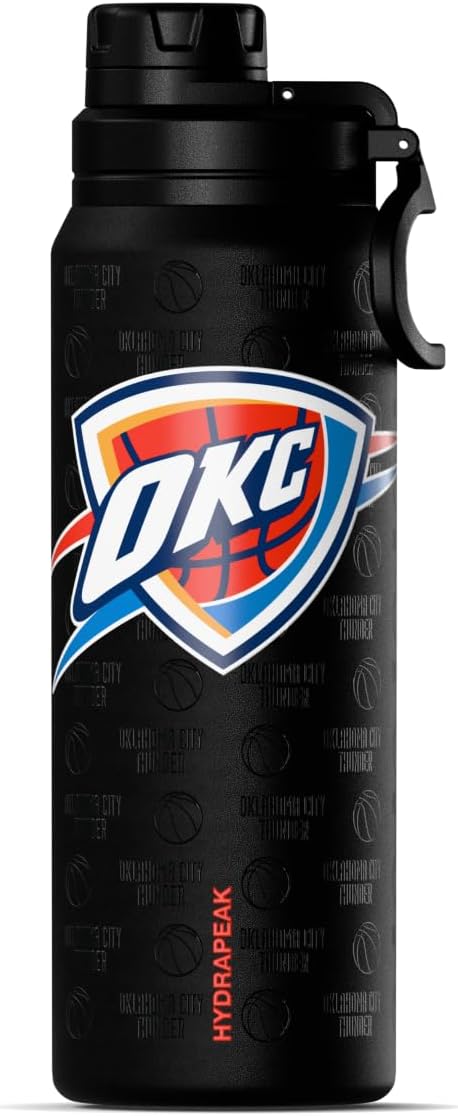 Hydrapeak x NBA Officially Licensed Oklahoma City Thunder 26 oz Active Water Bottle with Chug Lid and Handle Reusable Stainless Steel Double Wall Insulated Sports Gift
