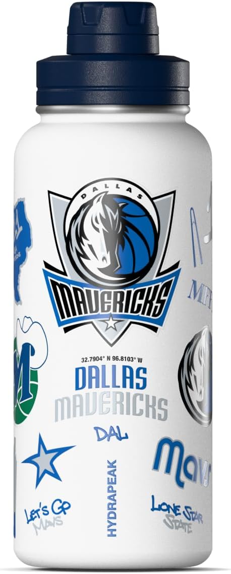 Hydrapeak x NBA Officially Licensed Dallas Mavericks 32 oz Active Water Bottle with Chug Lid Reusable Stainless Steel Double Wall Insulated Sports Gift, Celebrating The City Of Dallas