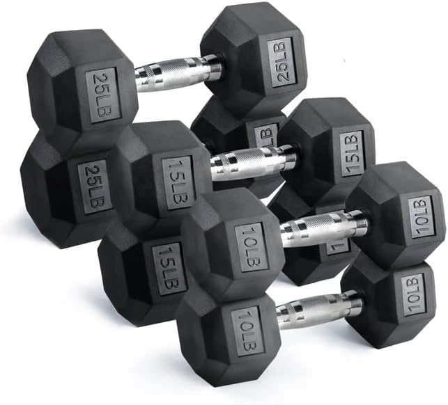 RITFIT 650/550/450/350/300/310/260/210/200/180/150/100 LB Rubber Hex Dumbbells Set with Optional Dumbbell Rack, Multi Weight Set to Choose, Ideal for Home Gym and Fitness