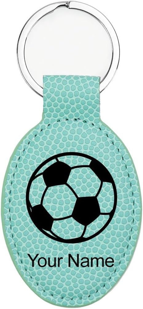 LaserGram Oval Keychain, Soccer Ball, Personalized Engraving Included