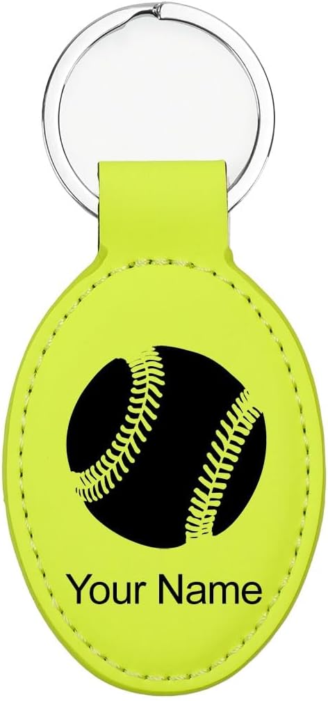 LaserGram Oval Keychain, Baseball Ball, Personalized Engraving Included (Neon Green)