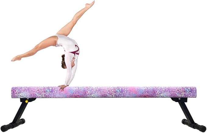 Foldable Gymnastics Bar and 8FT Balance Beam Set,Easy Assemble and Storage for Kids Children Girls Training,Home Gym Equipment,Ideal for Christmas&Birthday Gift Ages 3-15