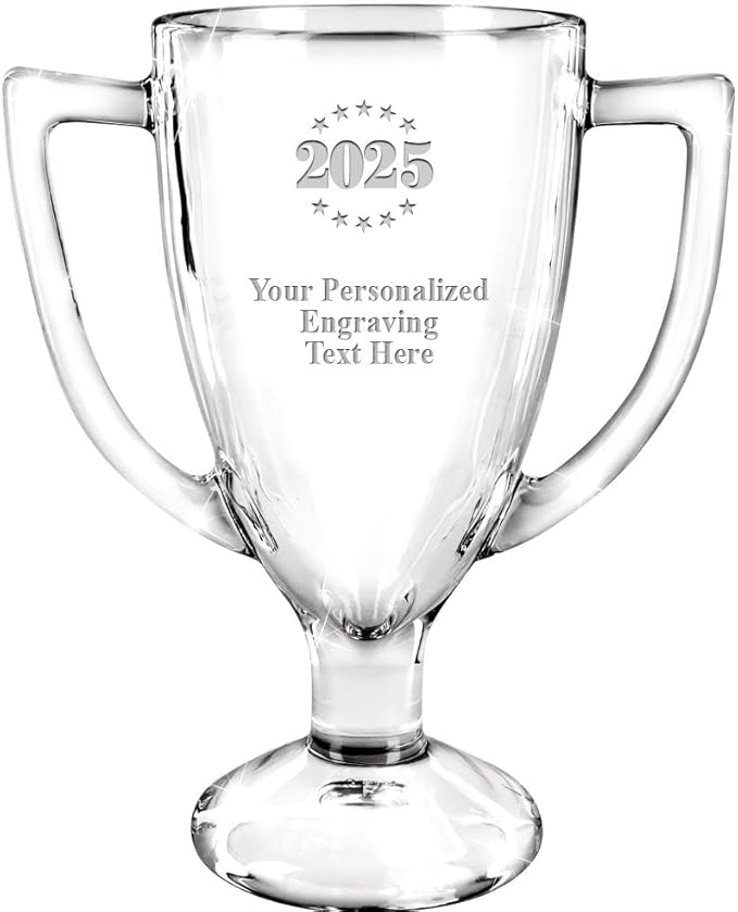 Crown Awards Glass Cup Award with Your Text, 7" Custom Engraved Personalized Glass Trophy