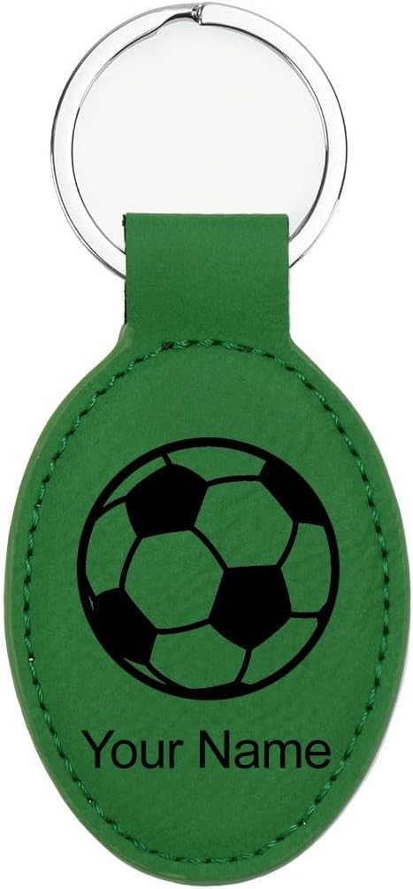 LaserGram Oval Keychain, Soccer Ball, Personalized Engraving Included