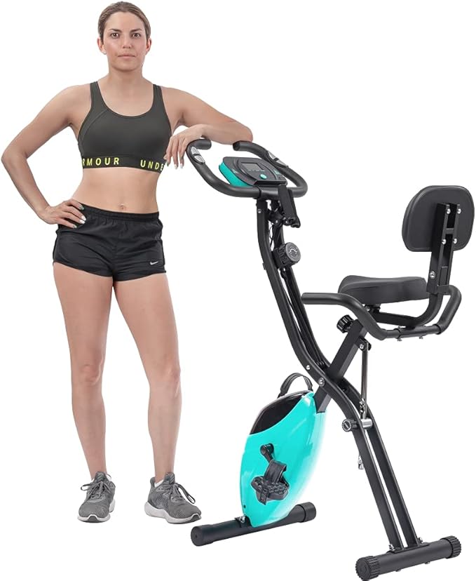 Foldable Exercise Bike with 16-Level Resistance, Upright & Recumbent Magnetic Indoor Cycling Machine for Home Workout