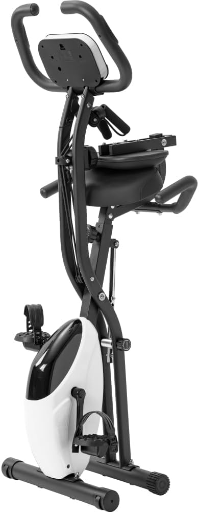 Foldable Exercise Bike with Magnetic Resistance, LCD Display and Arm Bands - Adjustable Upright Recumbent Stationary Fitness Cycling Machine for Home Gym