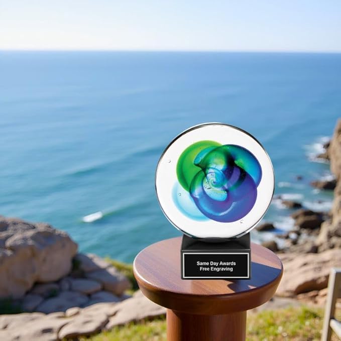 Hand-Blown Art Glass Award – Custom Engraved Elegant Award for Corporate, Sports Retirement Volunteer Recognition Leadership Personal Milestones Employee Gifts