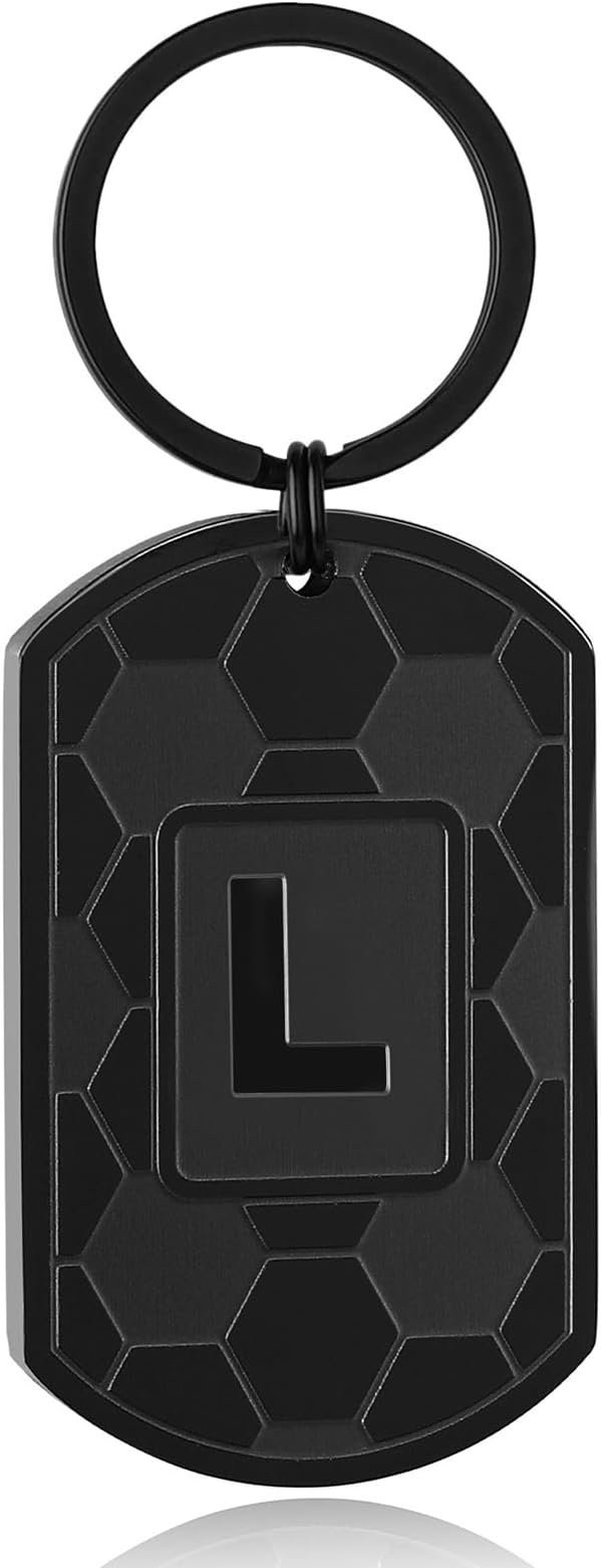 Stocking Stuffers Christmas Gift- Initial Keychain Gifts for Men,Soccer Dog Tag Mens Keychains for Men Him Dad