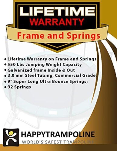 Happy Trampoline Pro Rectangle Trampoline - Heavy Duty 750lbs Jumping Capacity With Net Enclosure - Large Commercial Grade Rectangular Outdoor for Backyard Gymnastics