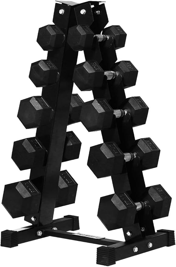 RitFit 5-300LBS Rubber Encased Hex Dumbbell Sets with Optional Rack for Home Gym, Coated Hand Weights for Strength Training, Workouts