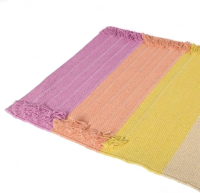 Indian Handmade100 % Organic Anti Skid Multi Colour Cotton Yoga Mat - Eco-Friendly Hand-Woven Rug - Non-Slip & Thick (24”x72”x5mm) for Hot yoga & Everyday Fitness at Home - Comfortable & Foldable Extra-Long Mat