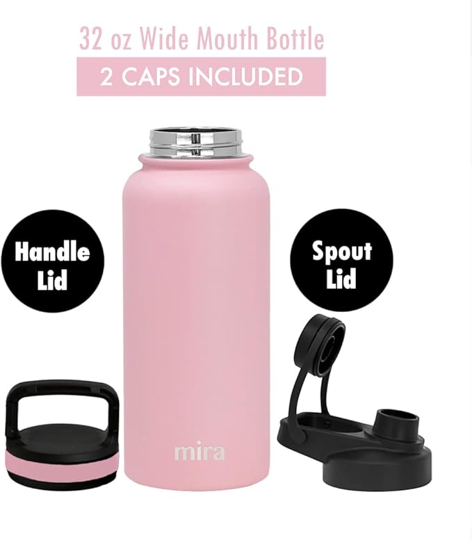 MIRA 32 oz Insulated Sports Bottle - Stainless Steel Temperature Control Thermo - Easy-Drink Spout (24Hr Cold/12Hr Hot) - Taffy Pink