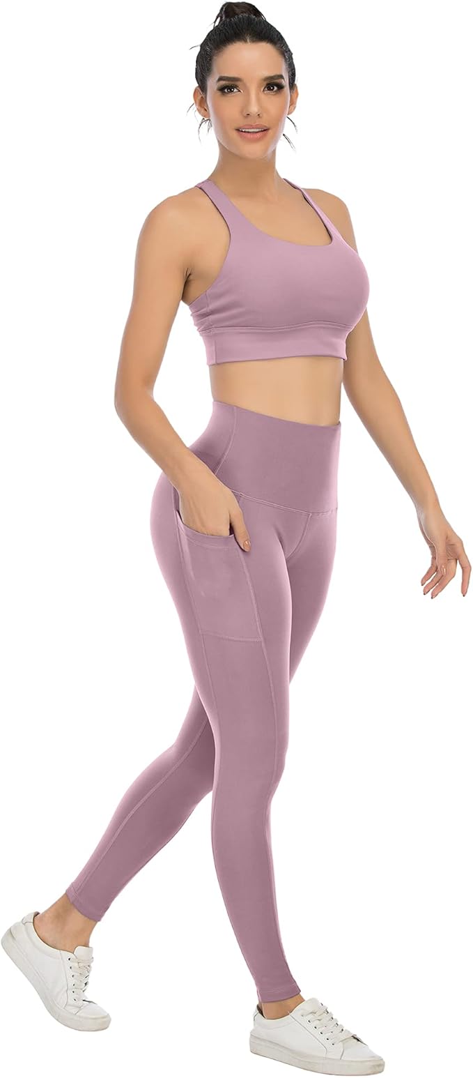 4 Pack Leggings with Pockets for Women,High Waist Tummy Control Workout Yoga Pants