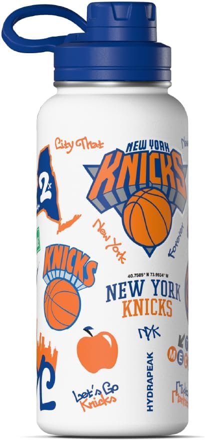 Hydrapeak x NBA Officially Licensed New York Knicks 32oz Active Water Bottle Chug Lid Stainless Steel Reusable Double Wall Celebrating The City Of New York