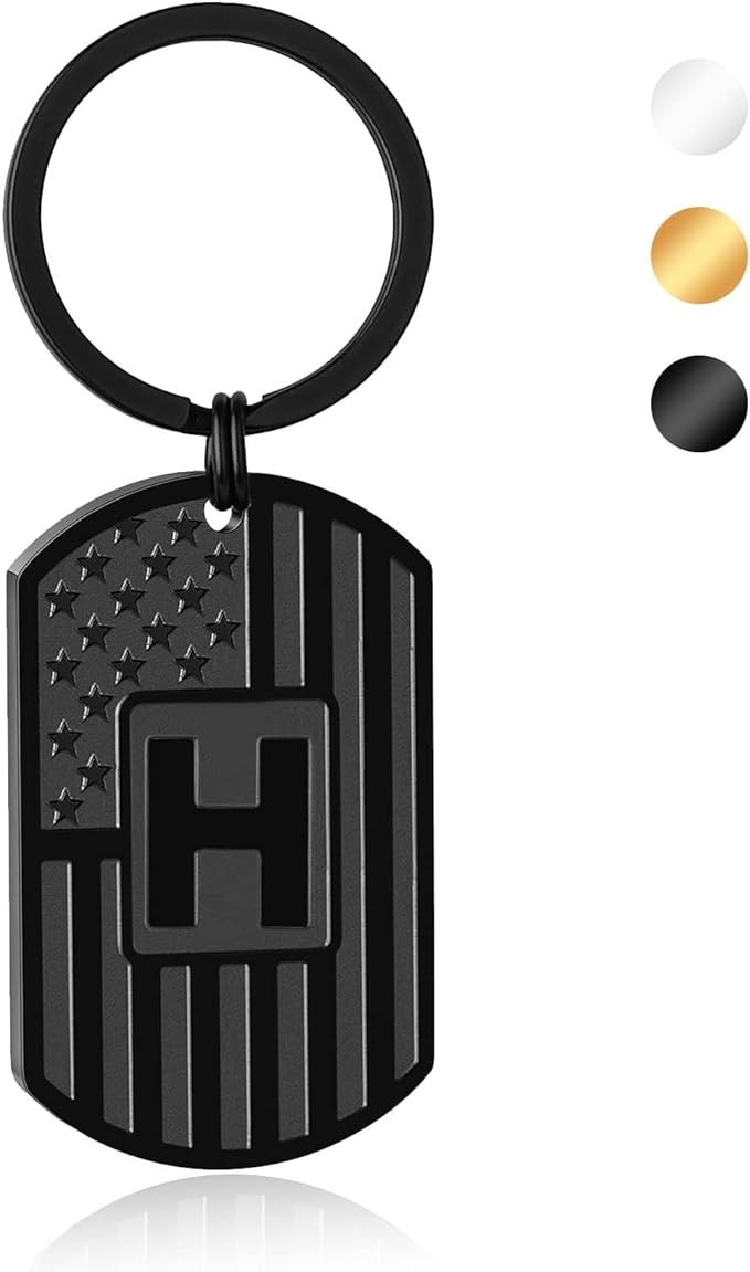 Stocking Stuffers Christmas Gift- Initial Keychain Gifts for Men,A-Z Letter American Flag Keychain Mens Gifts