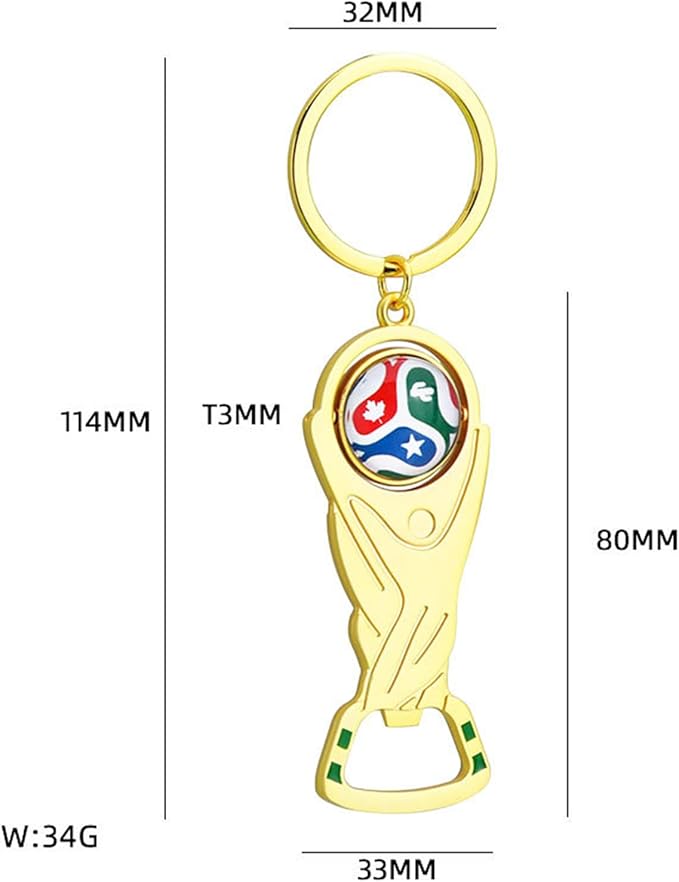 2026 World Cup Trophy Bottle Opener Keychains, Gold Bottle Opener Keychain with World Cup Soccer Ball Design, Football Merchandise Keychains Gift for Football Fan