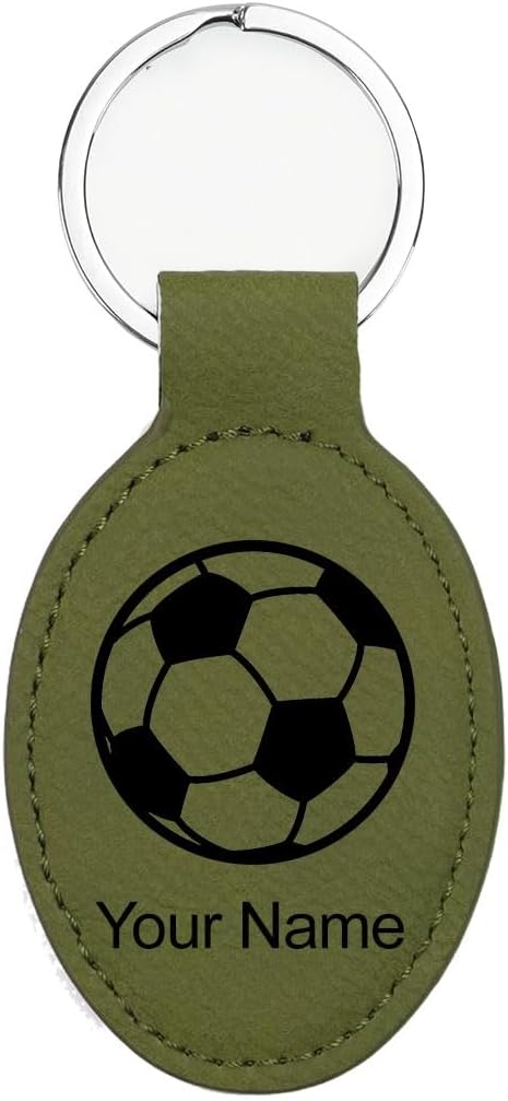 LaserGram Oval Keychain, Soccer Ball, Personalized Engraving Included