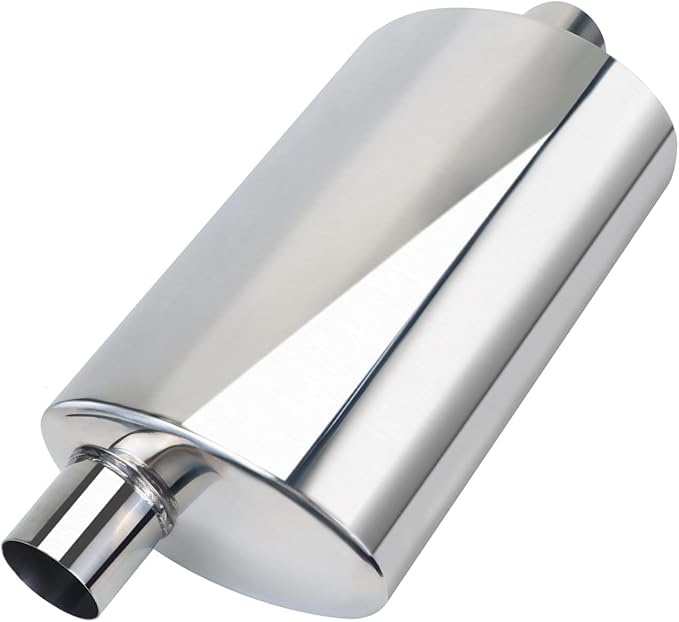 LCGP 2.25” Ultra Quiet Resonator, 2.25'' Inlet & Outlet 20" Overall Length Universal Muffler, 304 Stainless Steel vibrant performance resonator 2.25", Oval Muffler Shape, Polished, Pass-Thru Design