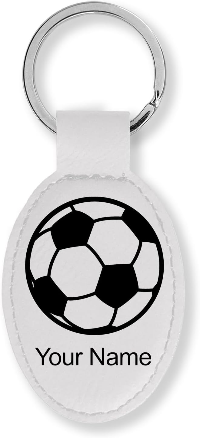 LaserGram Oval Keychain, Soccer Ball, Personalized Engraving Included