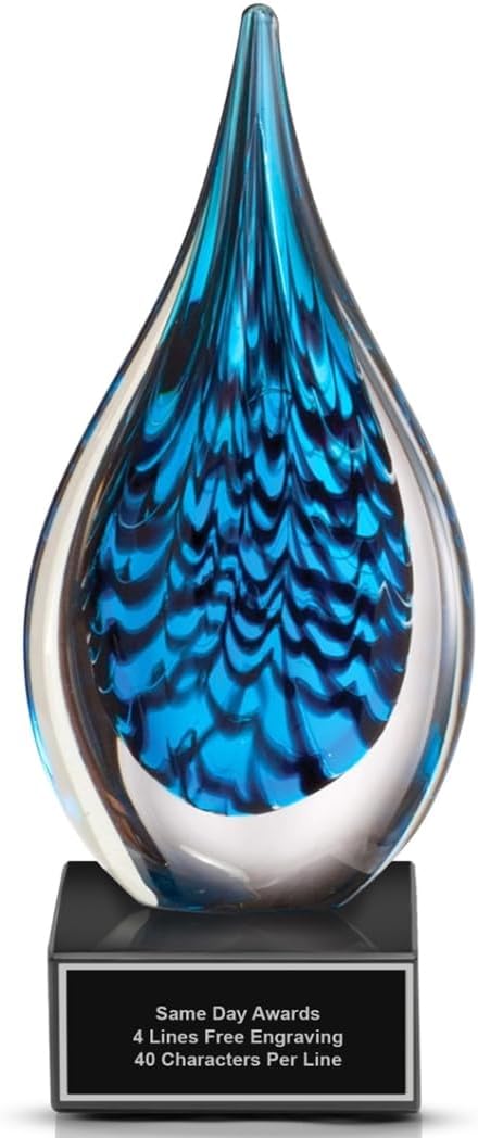 Hand-Blown Art Glass Award – Custom Engraved Elegant Award for Corporate, Sports Retirement Volunteer Recognition Leadership Personal Milestones Employee Gifts