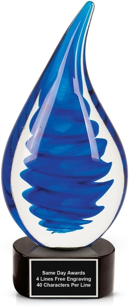 Hand-Blown Art Glass Award – Custom Engraved Elegant Award for Corporate, Sports Retirement Volunteer Recognition Leadership Personal Milestones Employee Gifts