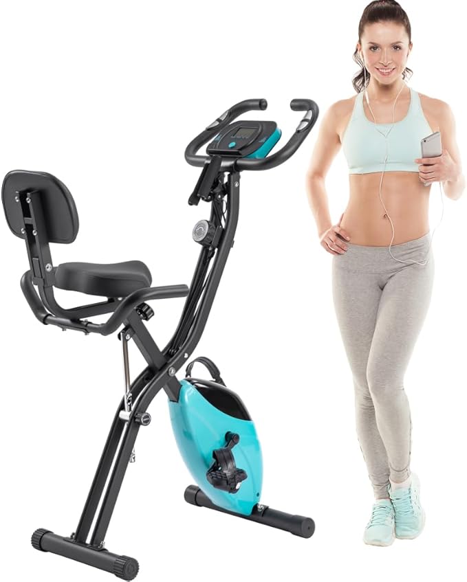 Foldable Exercise Bike with Magnetic Resistance, LCD Display and Arm Bands - Adjustable Upright Recumbent Stationary Fitness Cycling Machine for Home Gym