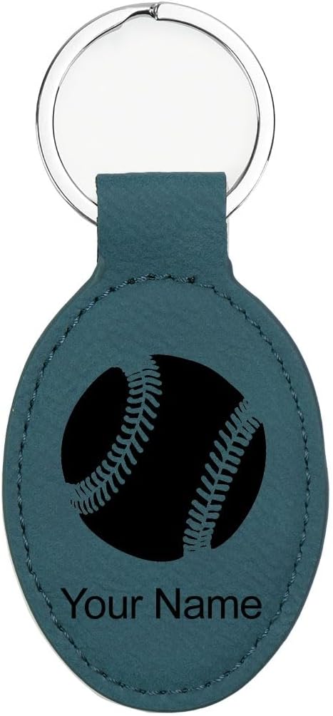 LaserGram Oval Keychain, Baseball Ball, Personalized Engraving Included (Slate Blue)