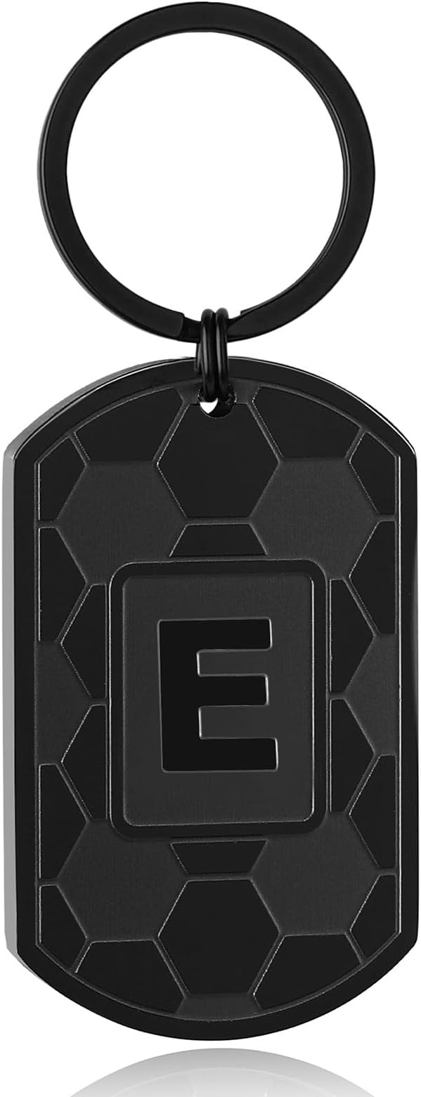 Stocking Stuffers Christmas Gift- Initial Keychain Gifts for Men,Soccer Dog Tag Mens Keychains for Men Him Dad