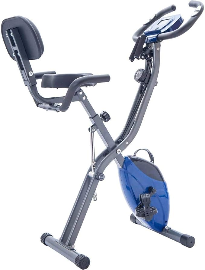 Foldable Exercise Bike with Magnetic Resistance, LCD Display and Arm Bands - Adjustable Upright Recumbent Stationary Fitness Cycling Machine for Home Gym