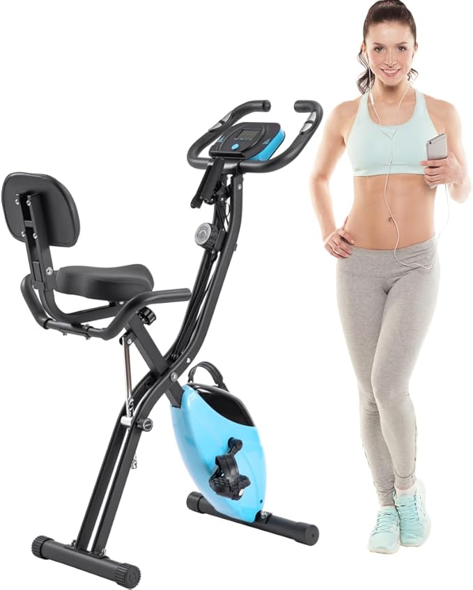 Foldable Exercise Bike with 16-Level Resistance, Upright & Recumbent Magnetic Indoor Cycling Machine for Home Workout