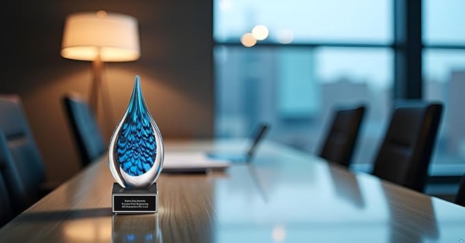 Hand-Blown Art Glass Award – Custom Engraved Elegant Award for Corporate, Sports Retirement Volunteer Recognition Leadership Personal Milestones Employee Gifts