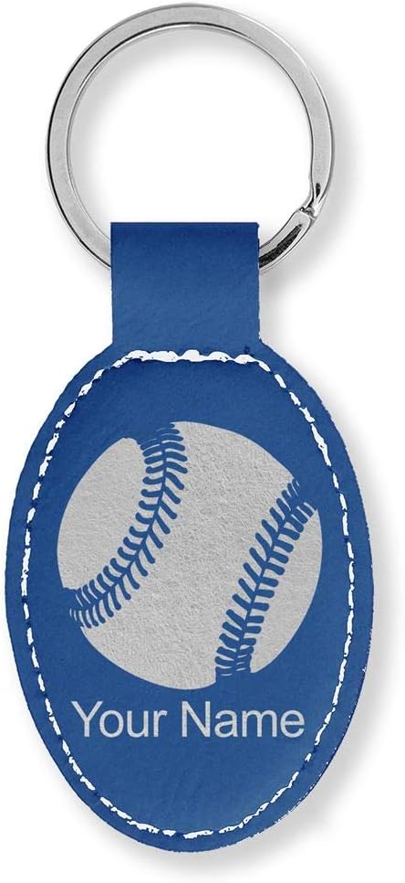 LaserGram Oval Keychain, Baseball Ball, Personalized Engraving Included (Dark Blue)
