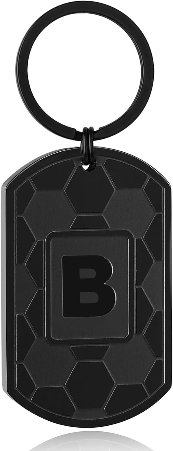 Stocking Stuffers Christmas Gift- Initial Keychain Gifts for Men,Soccer Dog Tag Mens Keychains for Men Him Dad
