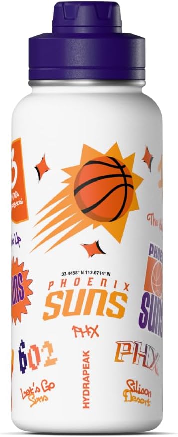 Hydrapeak x NBA Officially Licensed Phoenix Suns 32oz Active Water Bottle Chug Lid Stainless Steel Reusable Double Wall Celebrating The City Of Phoenix