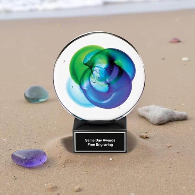 Hand-Blown Art Glass Award – Custom Engraved Elegant Award for Corporate, Sports Retirement Volunteer Recognition Leadership Personal Milestones Employee Gifts