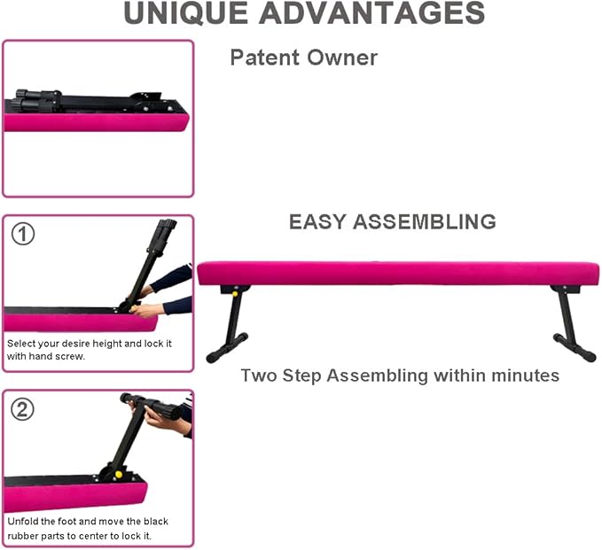 6FT Adjustable&Foldable Gymnastics Balance Beam,Home Gym Equipment,Easy Assembling and Storage,No Tool Require,for Kids Children Girls Training Ages 3-12