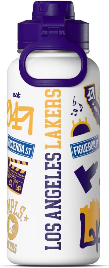 Hydrapeak x NBA Officially Licensed Los Angeles Lakers 32oz Active Water Bottle Chug Lid Stainless Steel Reusable Double Wall Celebrating The City Of Los Angeles
