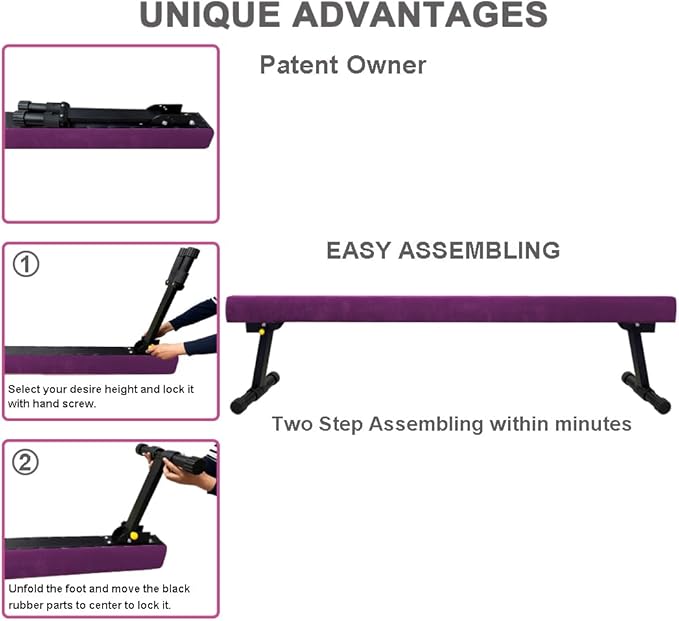 Foldable Gymnastics Bar and 8FT Balance Beam Set,Easy Assemble and Storage for Kids Children Girls Training,Home Gym Equipment,Ideal for Christmas&Birthday Gift Ages 3-15