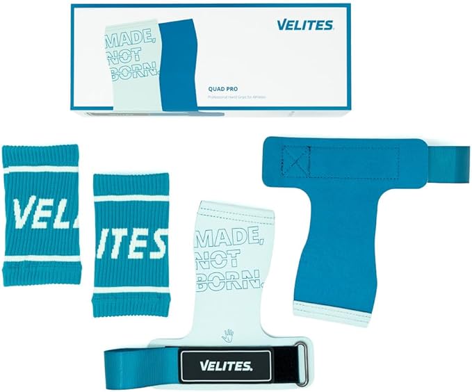 Velites I Quad Pro Handgrips I Professional Cross Training Gloves or Gymnastics I All Surface I Use with Magnesium I Includes Free Bands