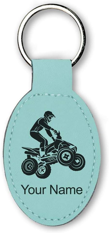LaserGram Oval Keychain, Quad, Personalized Engraving Included (Teal)